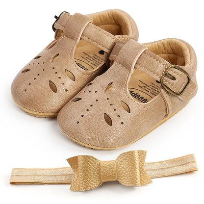 Sapato Infantil Feminino Fivelinha Loja Click Certo Bege + Faixa 0-6 Meses 11cm 