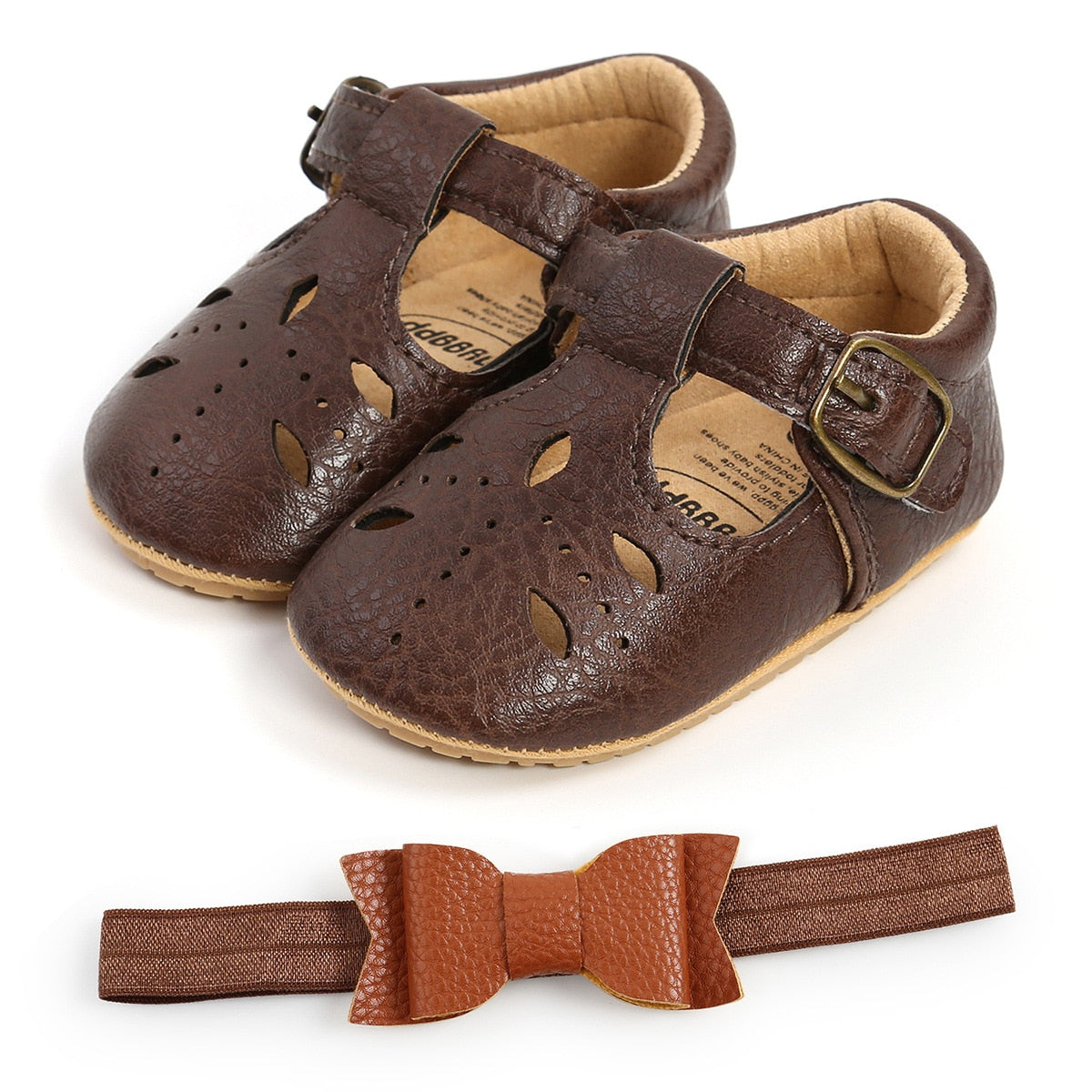 Sapato Infantil Feminino Fivelinha Loja Click Certo Marrom Escuro + Faixa 0-6 Meses 11cm 