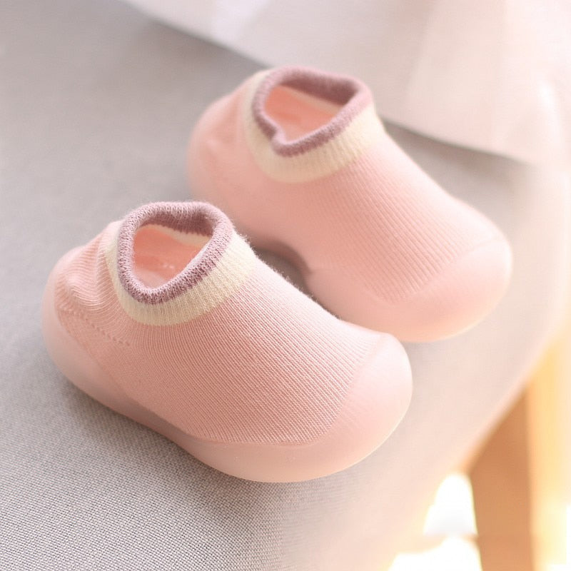 Sapato Meia Primeiros Passos Sapato Meia Loja Click Certo Rosa e Marrom 0-6 Meses Palminha 11.5cm 