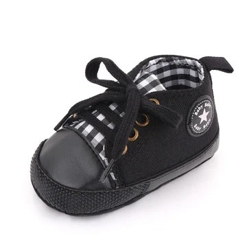 Tênis All Star Black Total 0 Loja Click Certo Preto e Xadrez 0-6 Meses - 11cm 