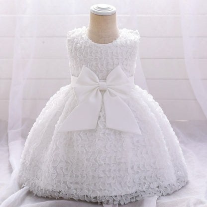 Vestido de Festa Infantil Detalhes e Laço Loja Click Certo Branco 18-24 Meses 