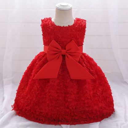 Vestido de Festa Infantil Detalhes e Laço Loja Click Certo Vermelho 18-24 Meses 