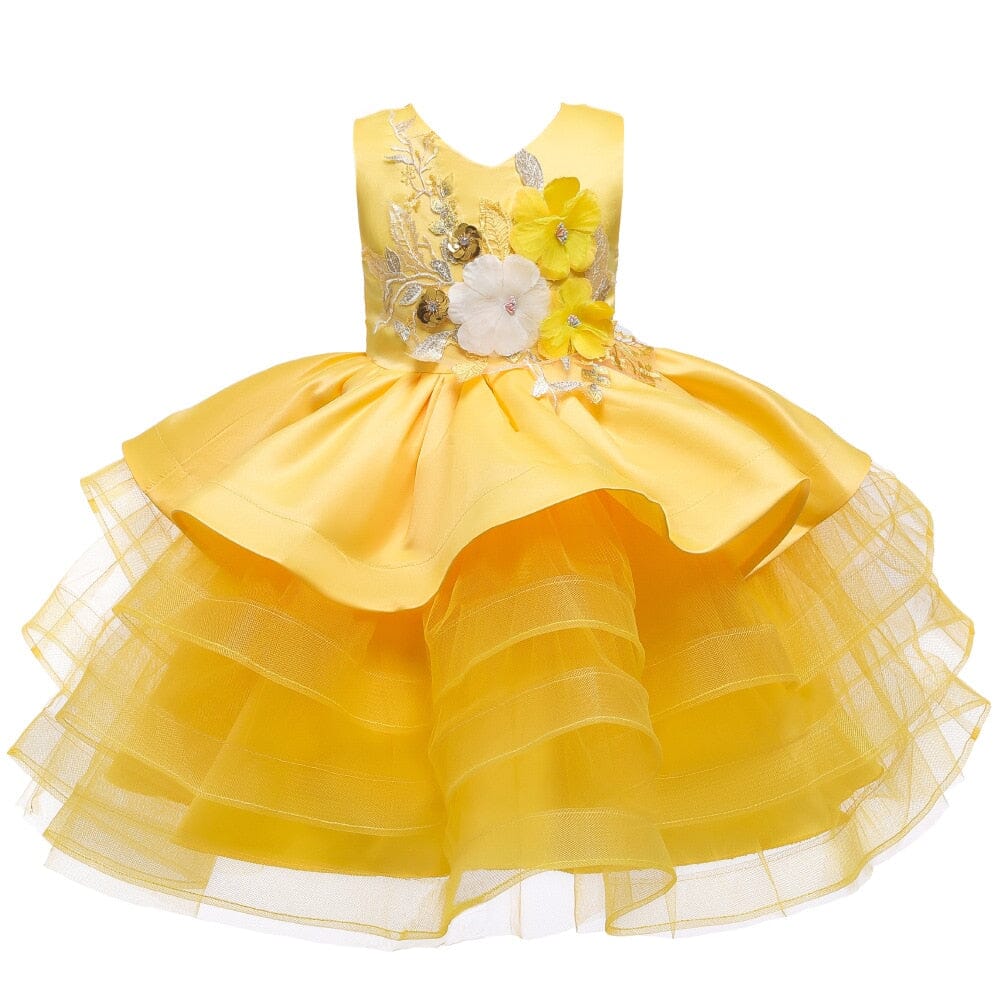 Vestido de Festa Infantil Primavera e Babados Loja Click Certo Amarelo 2-3 Anos 