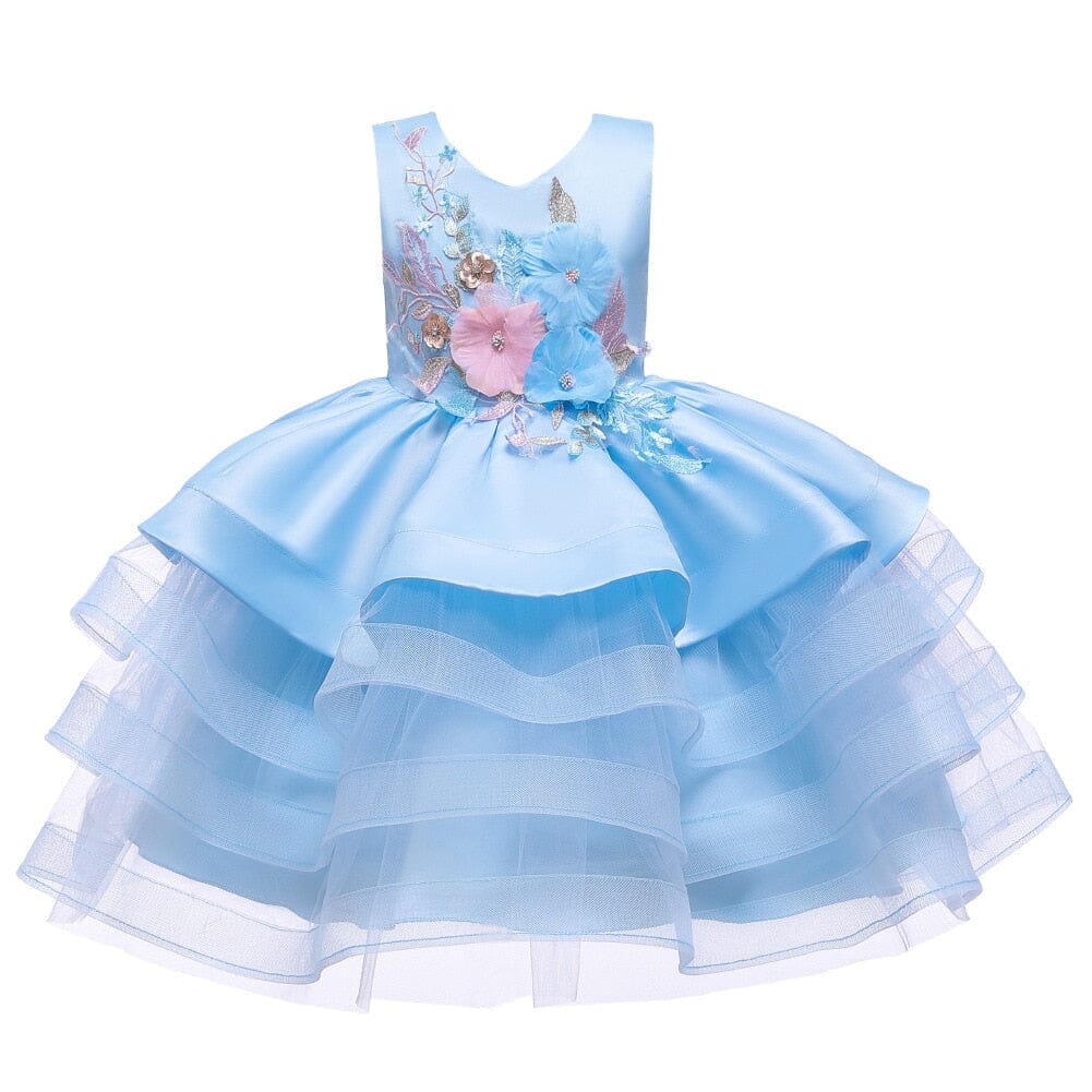 Vestido de Festa Infantil Primavera e Babados Loja Click Certo Azul 2-3 Anos 