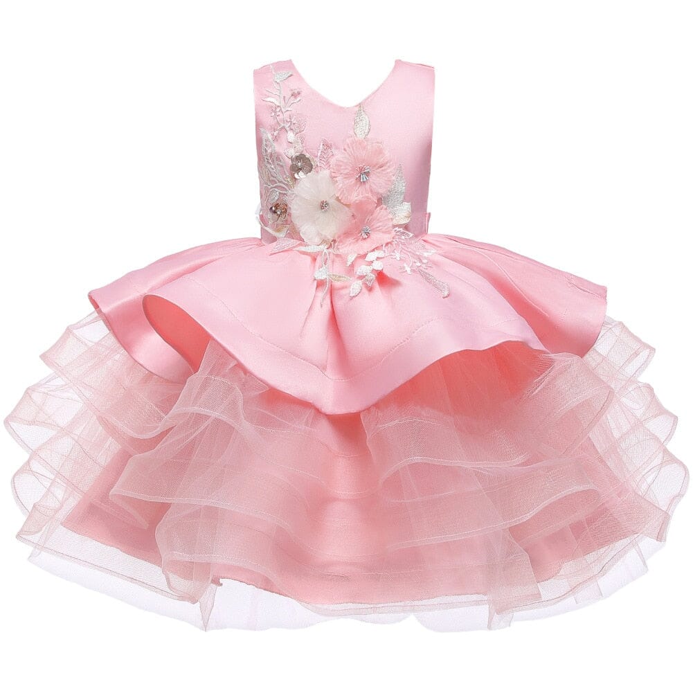 Vestido de Festa Infantil Primavera e Babados Loja Click Certo Rosa 2-3 Anos 