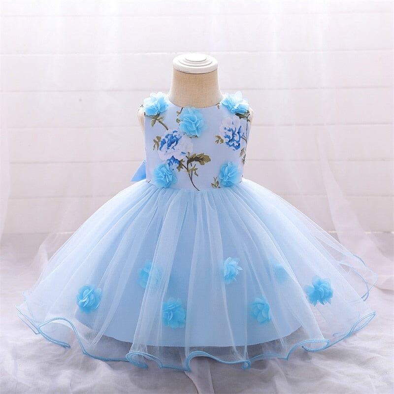 Vestido de Festa Infantil Rosas Loja Click Certo Azul 0-3 Meses 