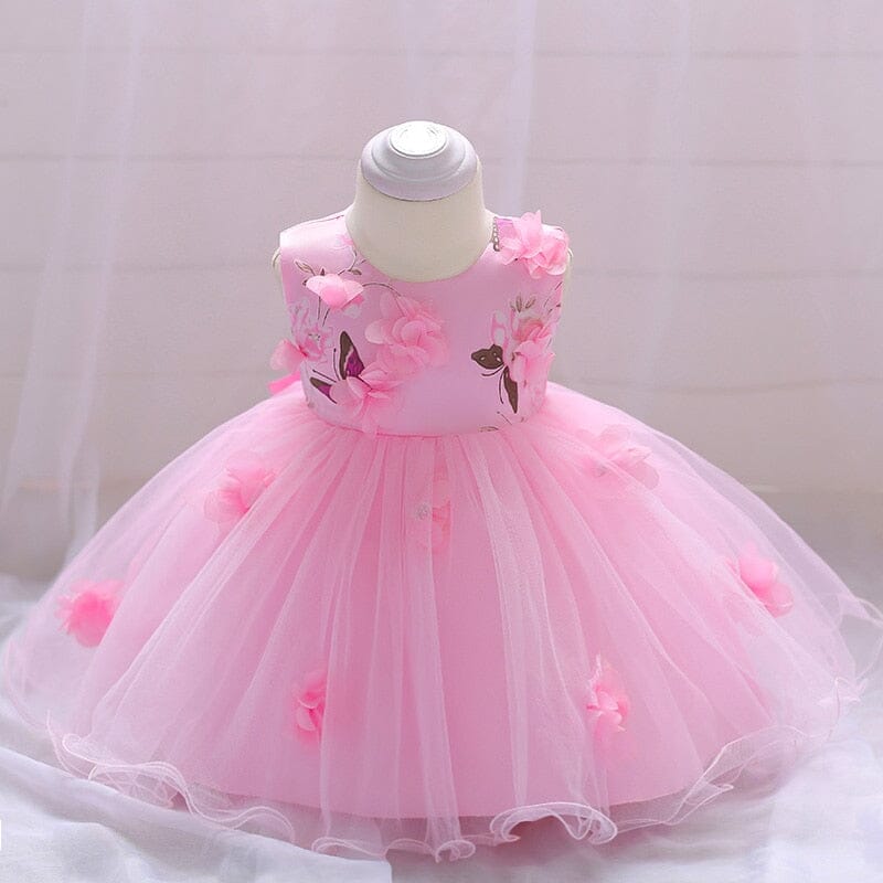 Vestido de Festa Infantil Rosas Loja Click Certo Rosa 0-3 Meses 