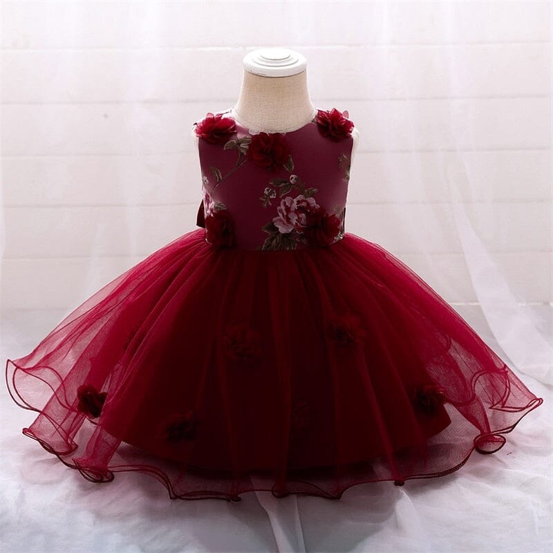 Vestido de Festa Infantil Rosas Loja Click Certo Vermelho 0-3 Meses 