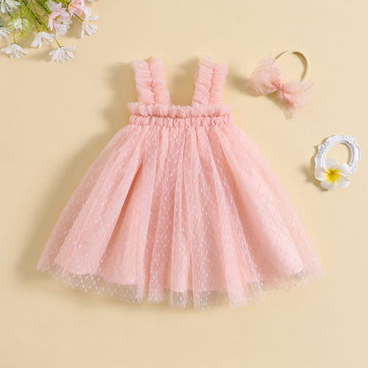 Vestido Infantil Alçinha Tule + Lacinho Loja Click Certo Rosa 18-24 Meses 