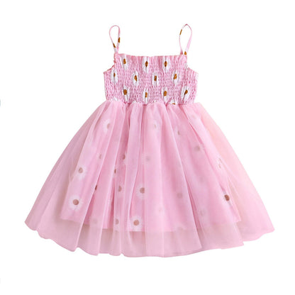 Vestido Infantil Alçinha Tule Margaridas Loja Click Certo Rosa 3-4 Anos 