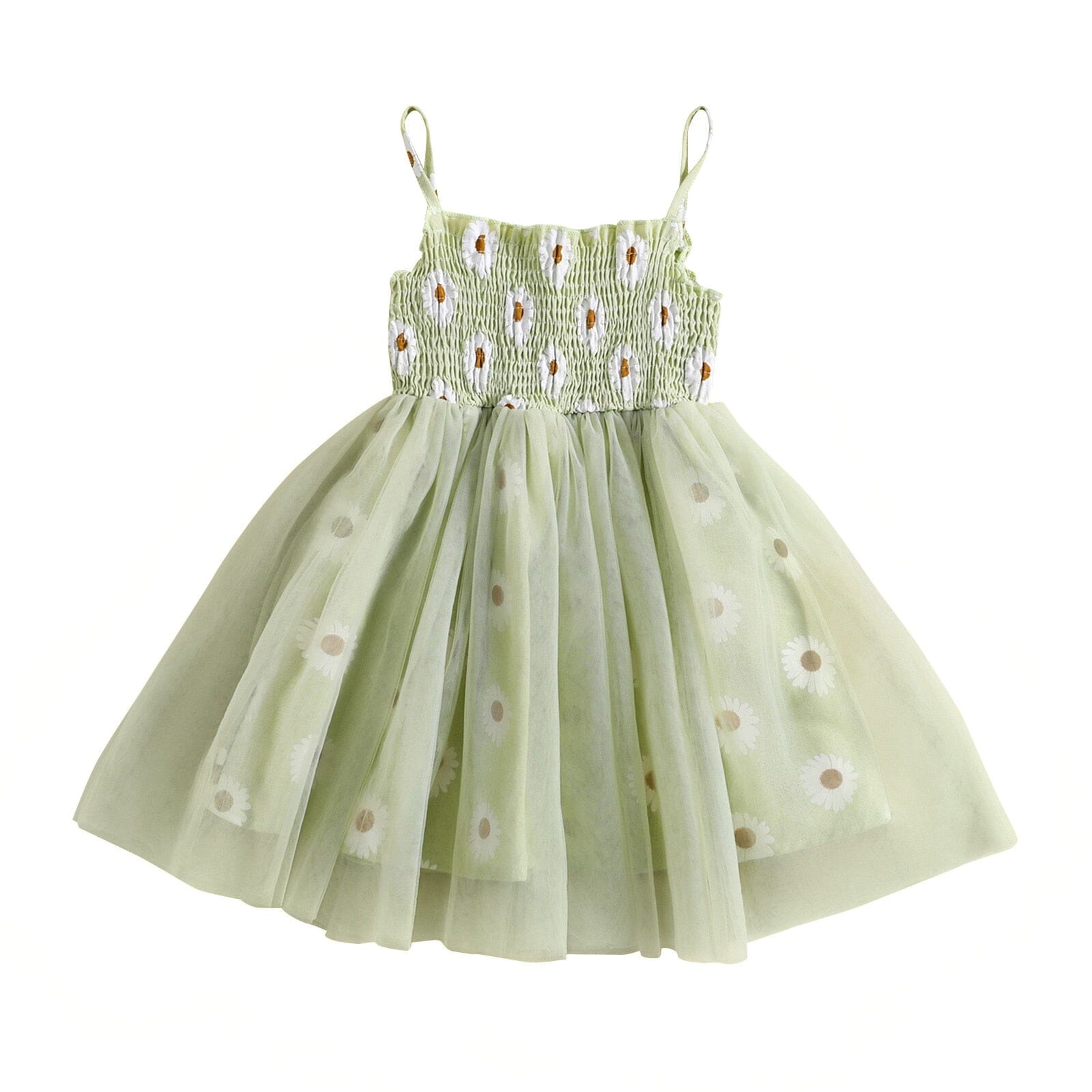 Vestido Infantil Alçinha Tule Margaridas Loja Click Certo Verde 3-4 Anos 