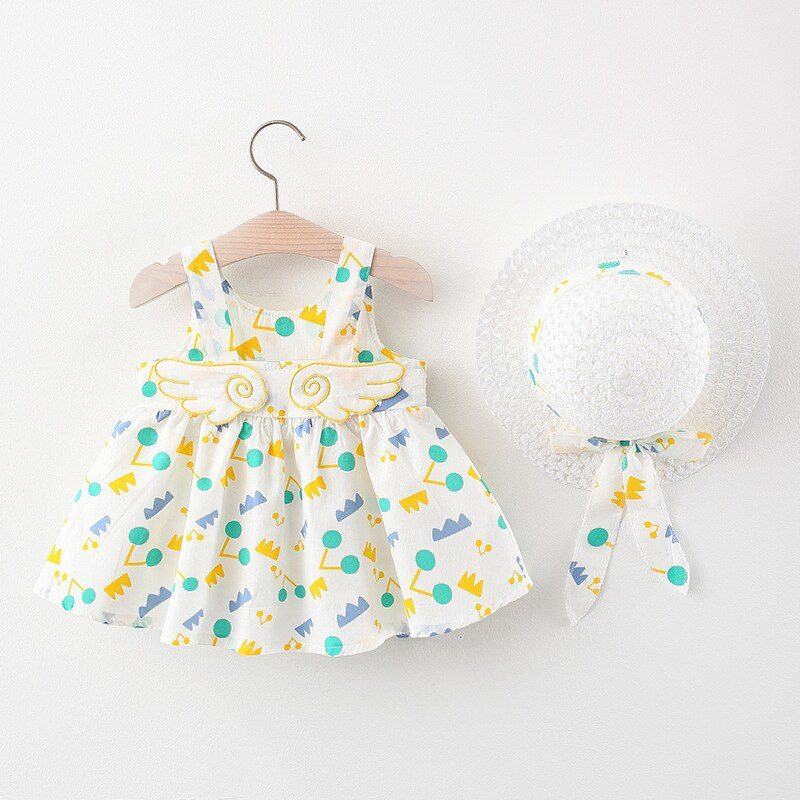 Vestido Infantil Asas de Anjo + Chapéu vestido Loja Click Certo Amarelo 4-6 Meses 