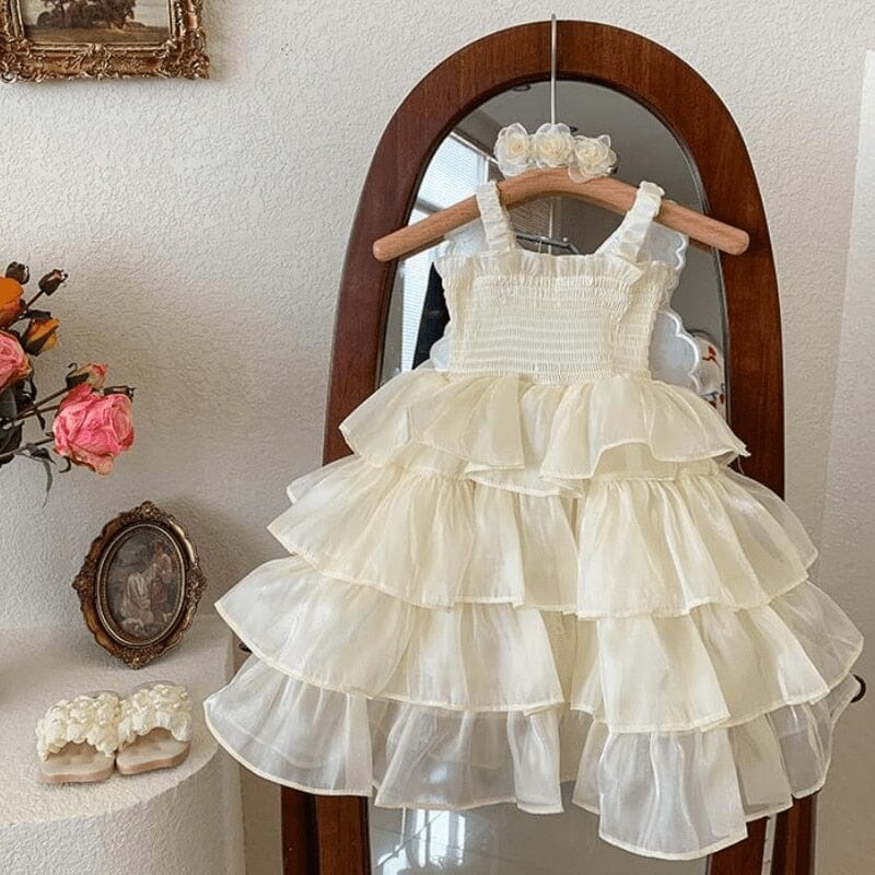 Vestido Infantil Feminino Babados Asinha Loja Click Certo Bege 1-2 Anos 