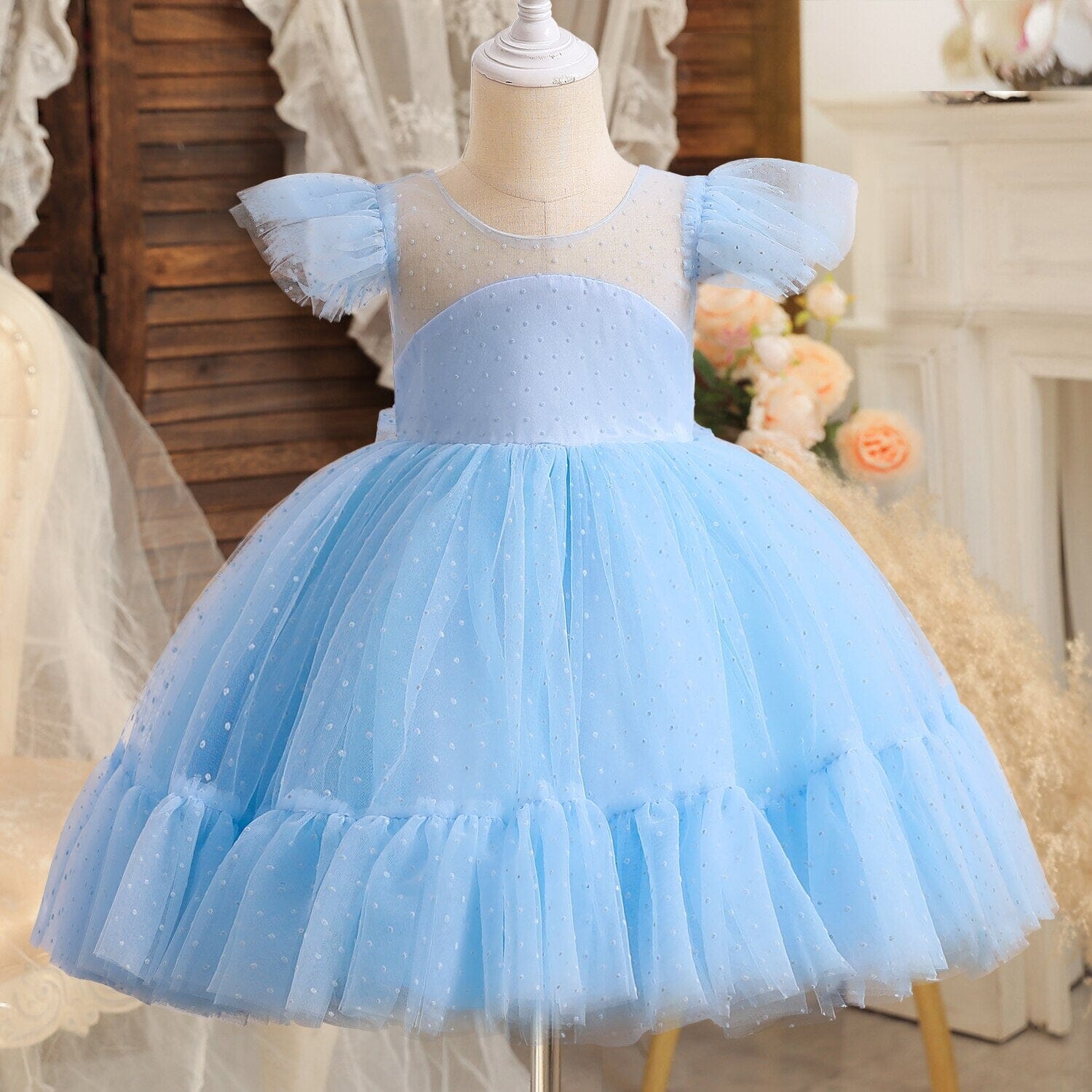 Vestido Infantil Feminino Tule Manguinha Loja Click Certo 3-4 Anos Azul 