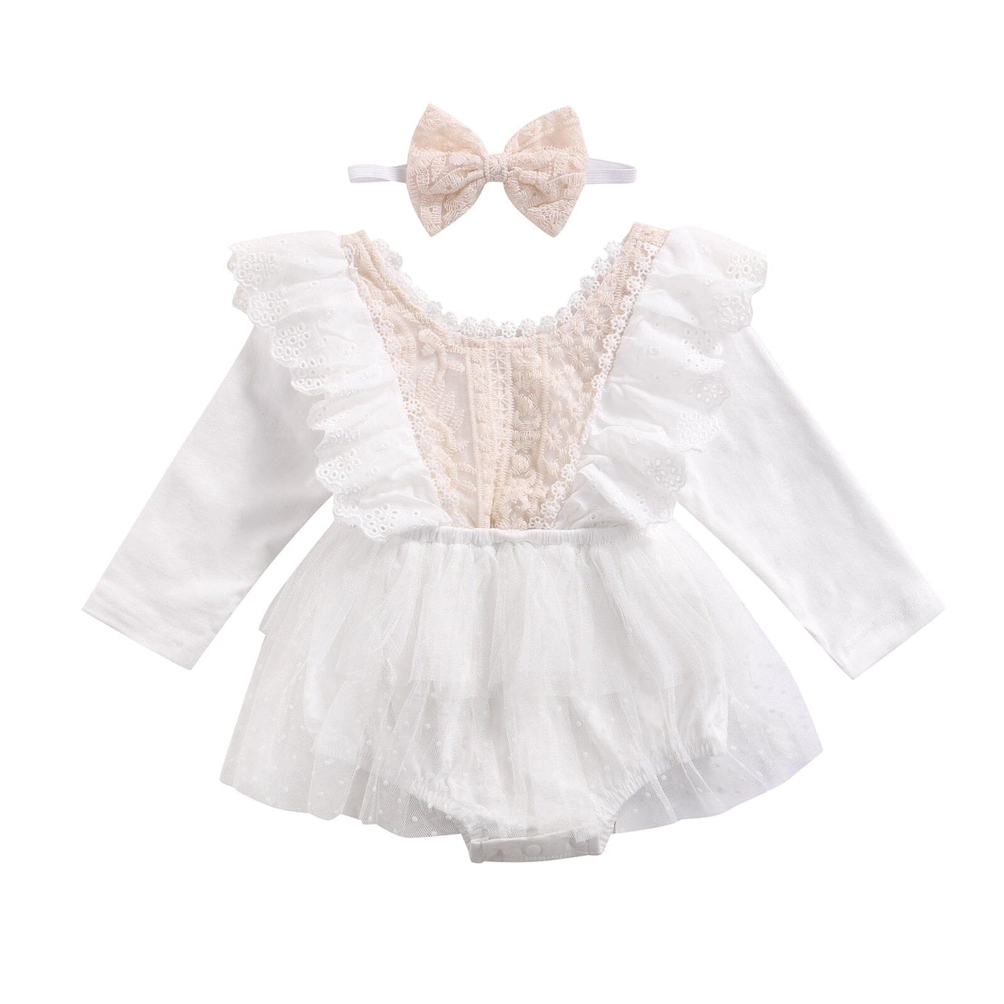 Vestido Infantil Renda e Lese + Faixa Loja Click Certo 0-3 Meses 